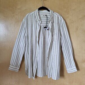 Oversized Boyfriend Button-down Linen Blend Shirt Cream with Stripes Siz…